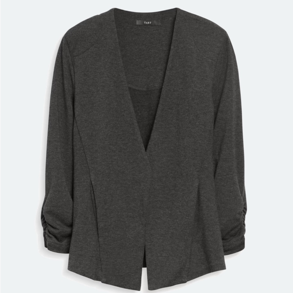 Dark Gray Knit Collarless Blazer